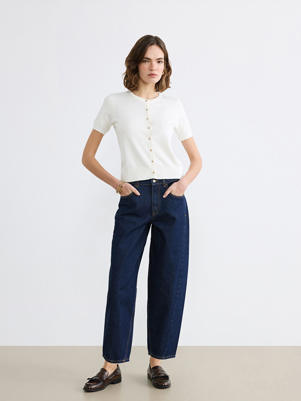 İndigo Barrel Fit Kadın Jean Pantolon