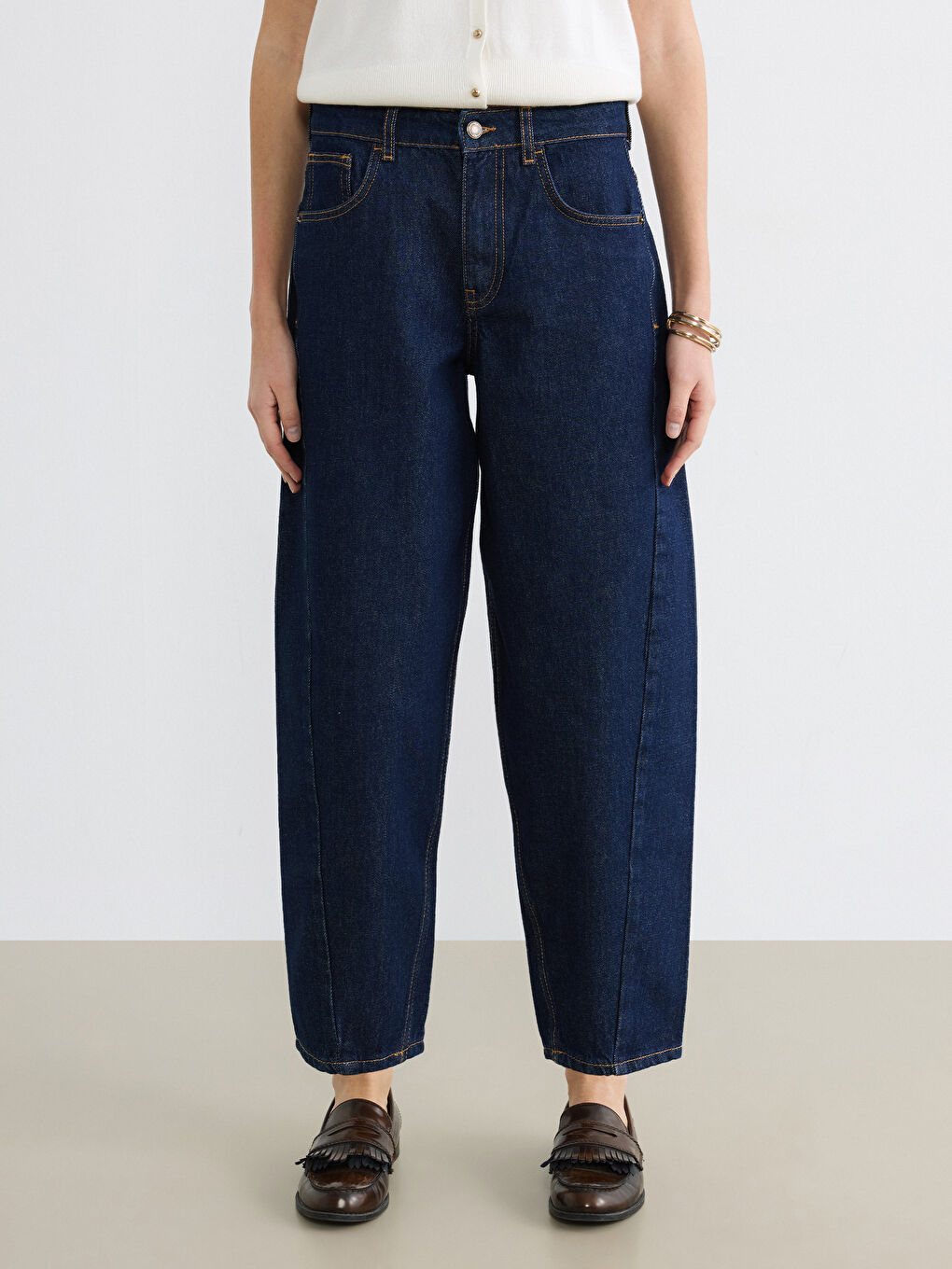 İndigo Barrel Fit Kadın Jean Pantolon-1