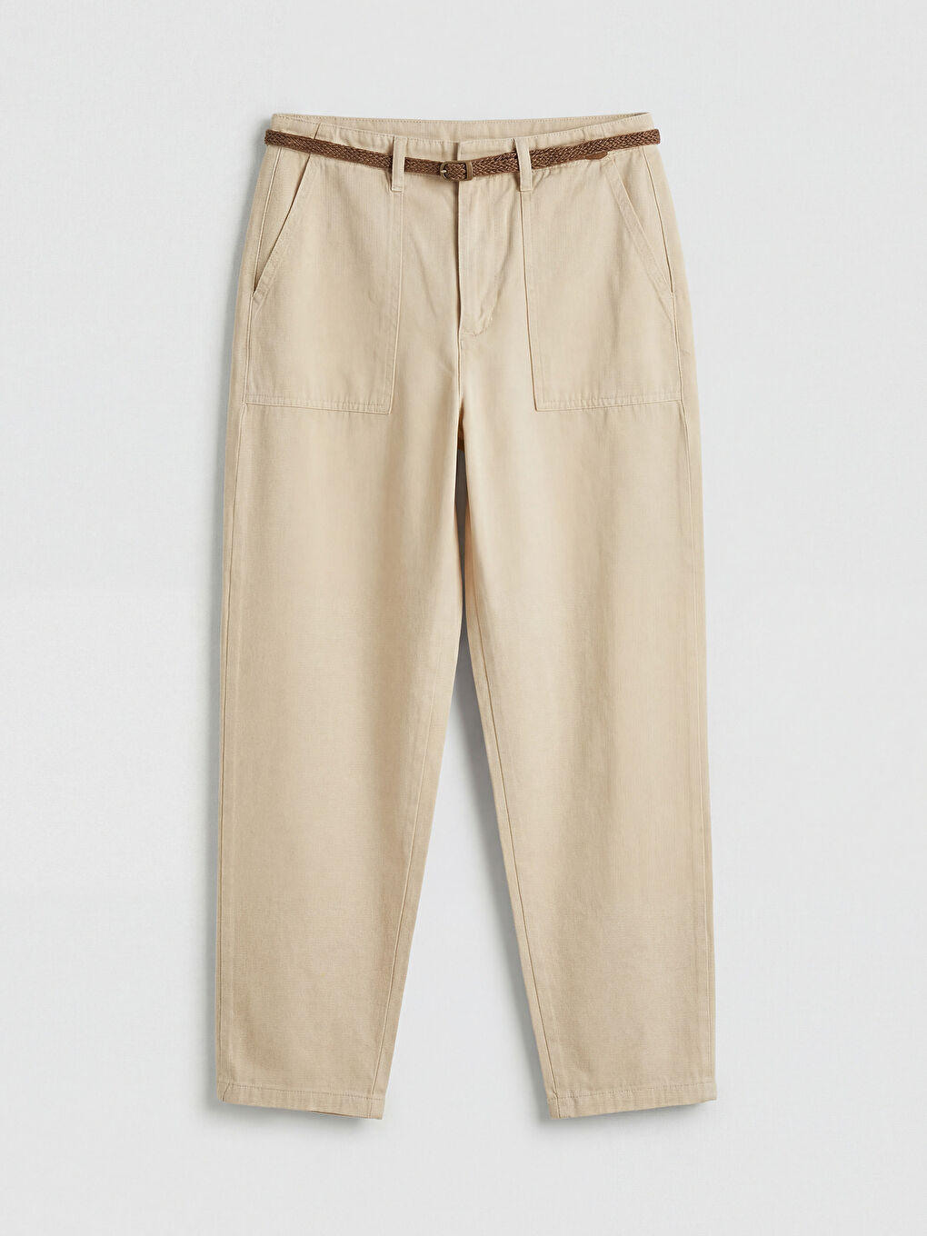 Bej Beli Kemerli Carrot Fit Kadın Jean Pantolon-3