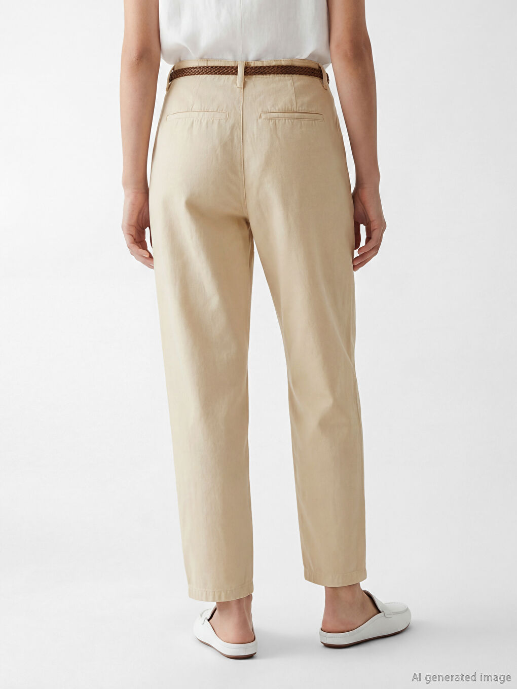 Bej Beli Kemerli Carrot Fit Kadın Jean Pantolon-2