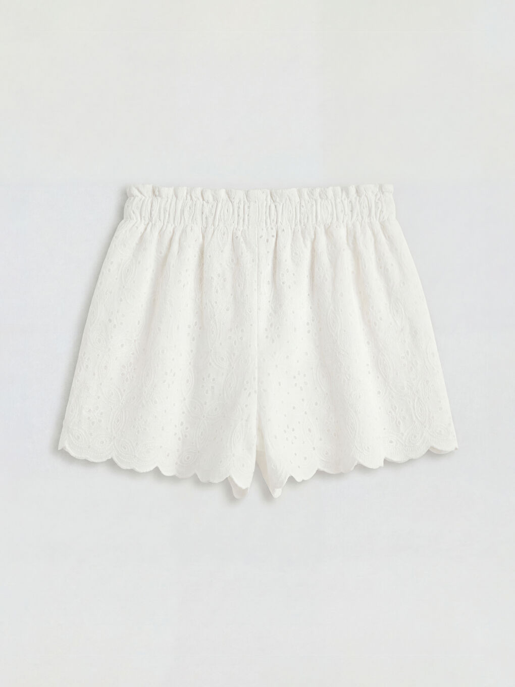 Ekru Brodeli Kız Çocuk Şort-1