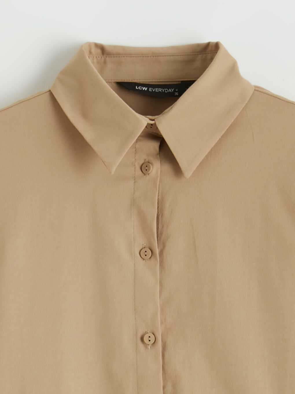 Bej Poplin Kadın Gömlek-5