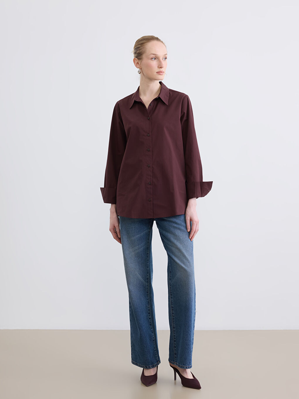 Oversize Poplin Kadın Gömlek-1