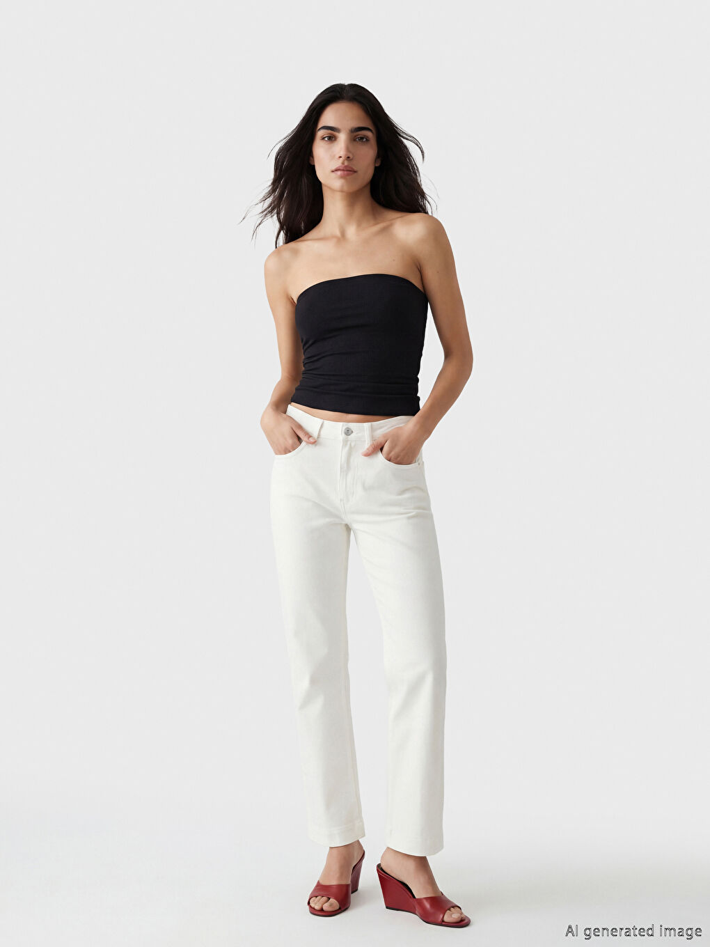 Beyaz Slim Fit Kadın Jean Pantolon-1