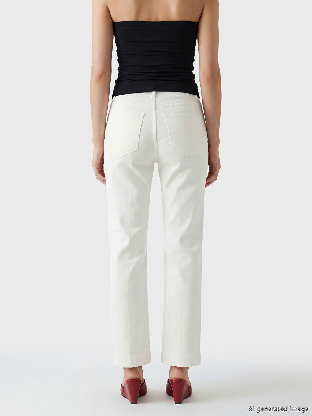 Beyaz Slim Fit Kadın Jean Pantolon-2