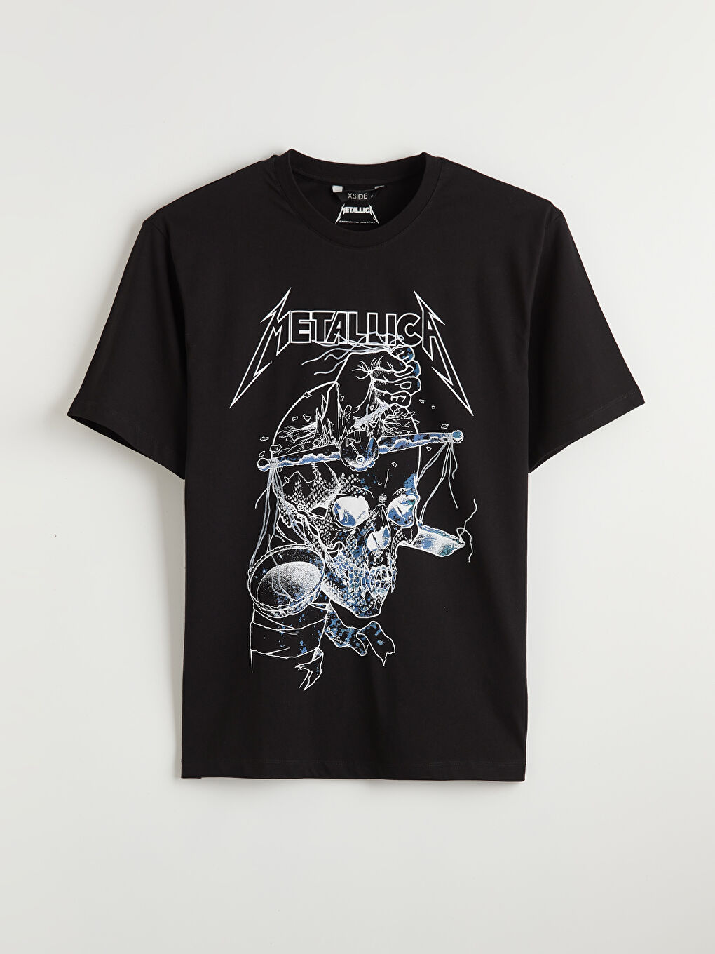 Siyah Bisiklet Yaka Metallica Baskılı Erkek Tişört-4
