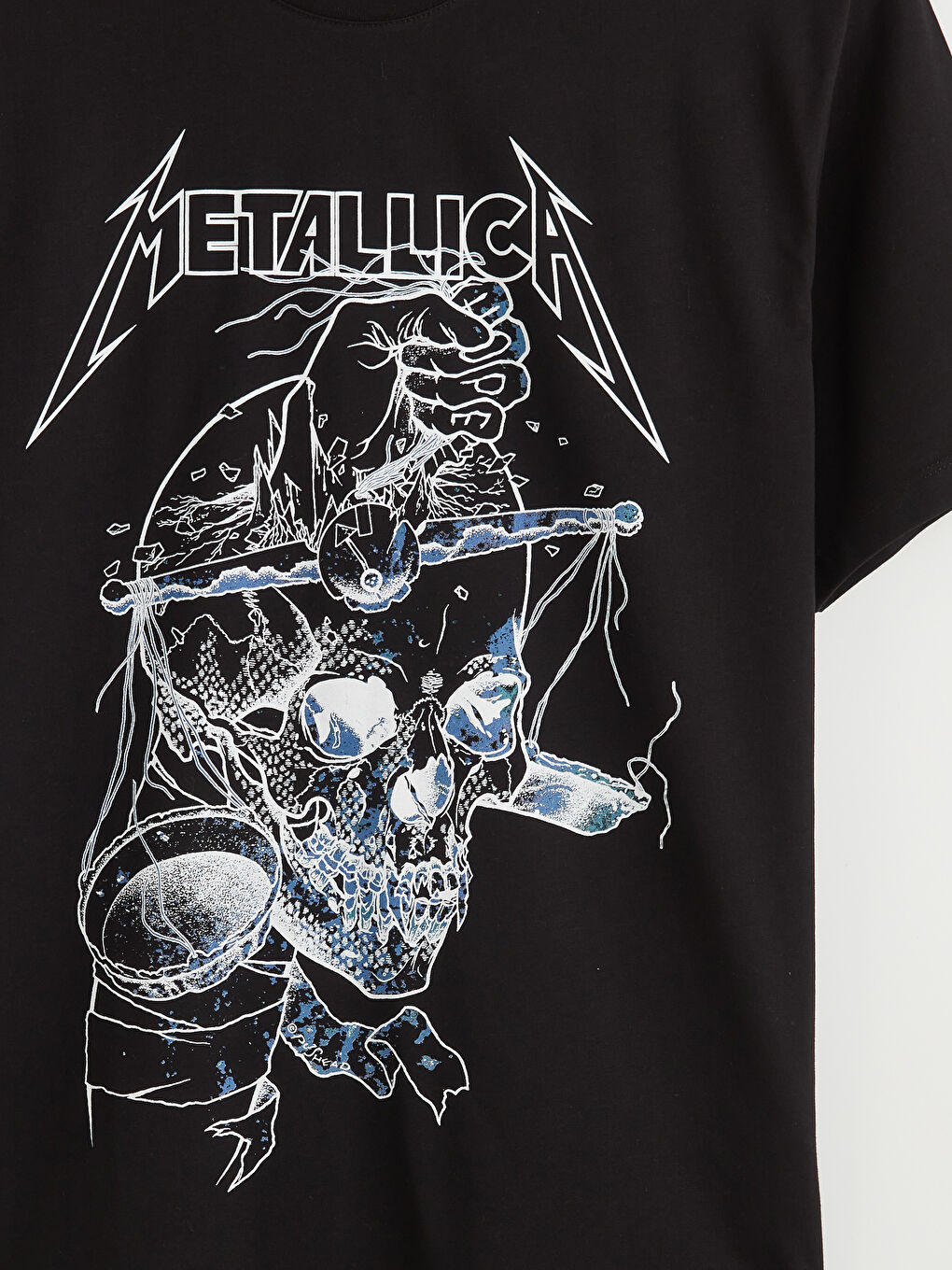 Siyah Bisiklet Yaka Metallica Baskılı Erkek Tişört-5