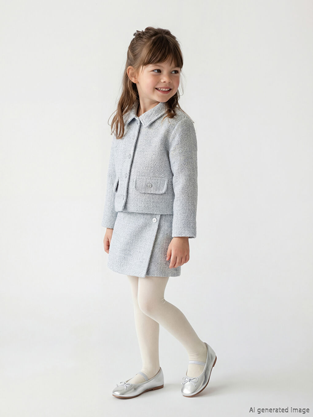 Mavi Kız Çocuk Tüvit Şort Etek ve Çorap Seti