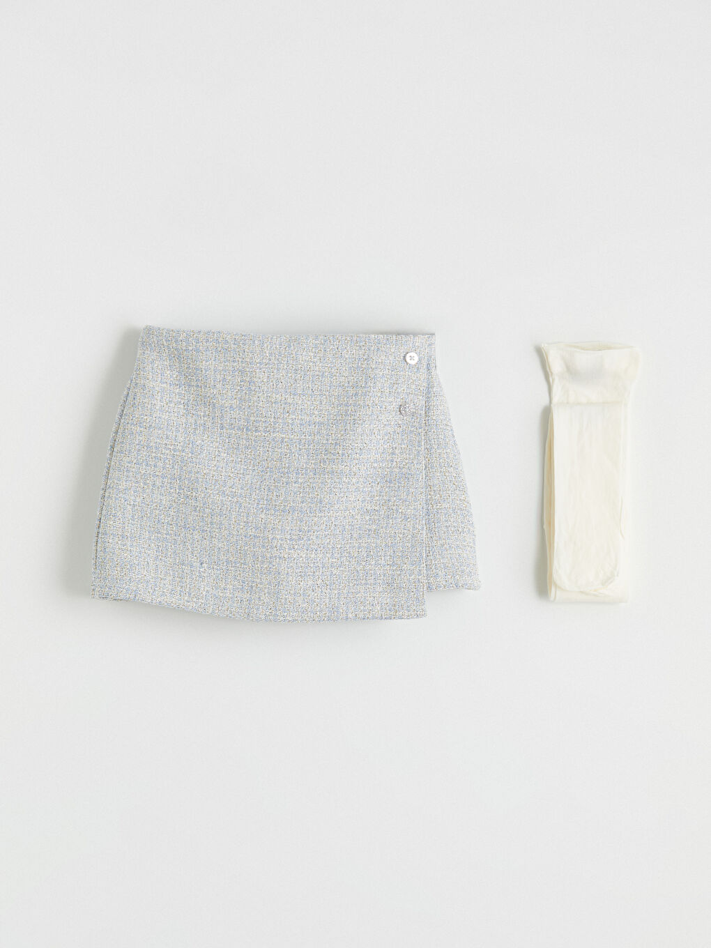 Mavi Kız Bebek Tüvit Şort Etek ve Çorap Seti