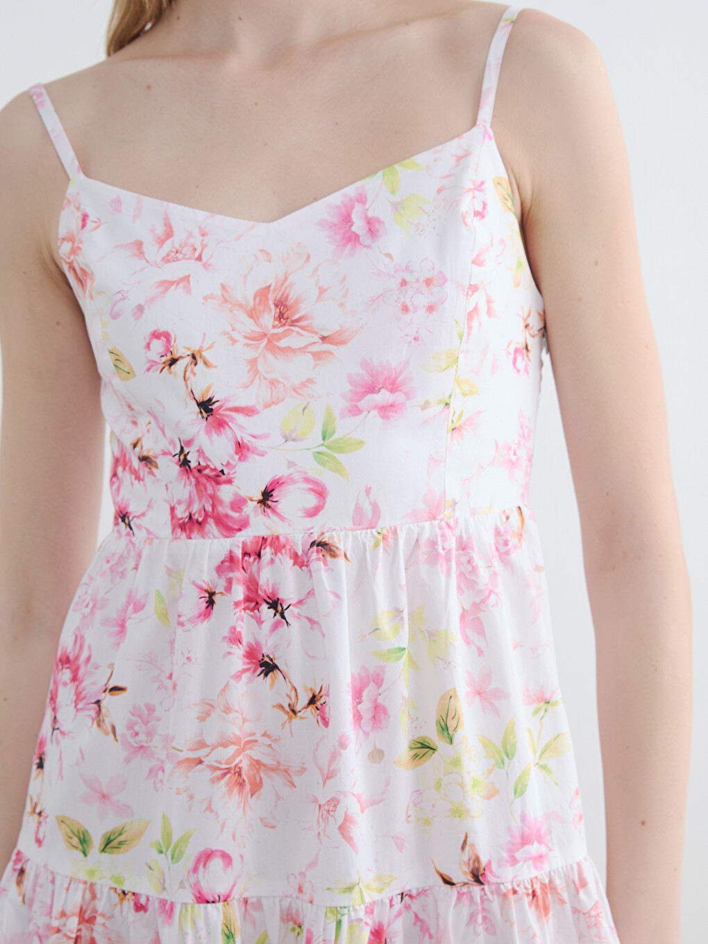 Robe En Popeline Superposée À Bretelles Fines À Motif Floral-2