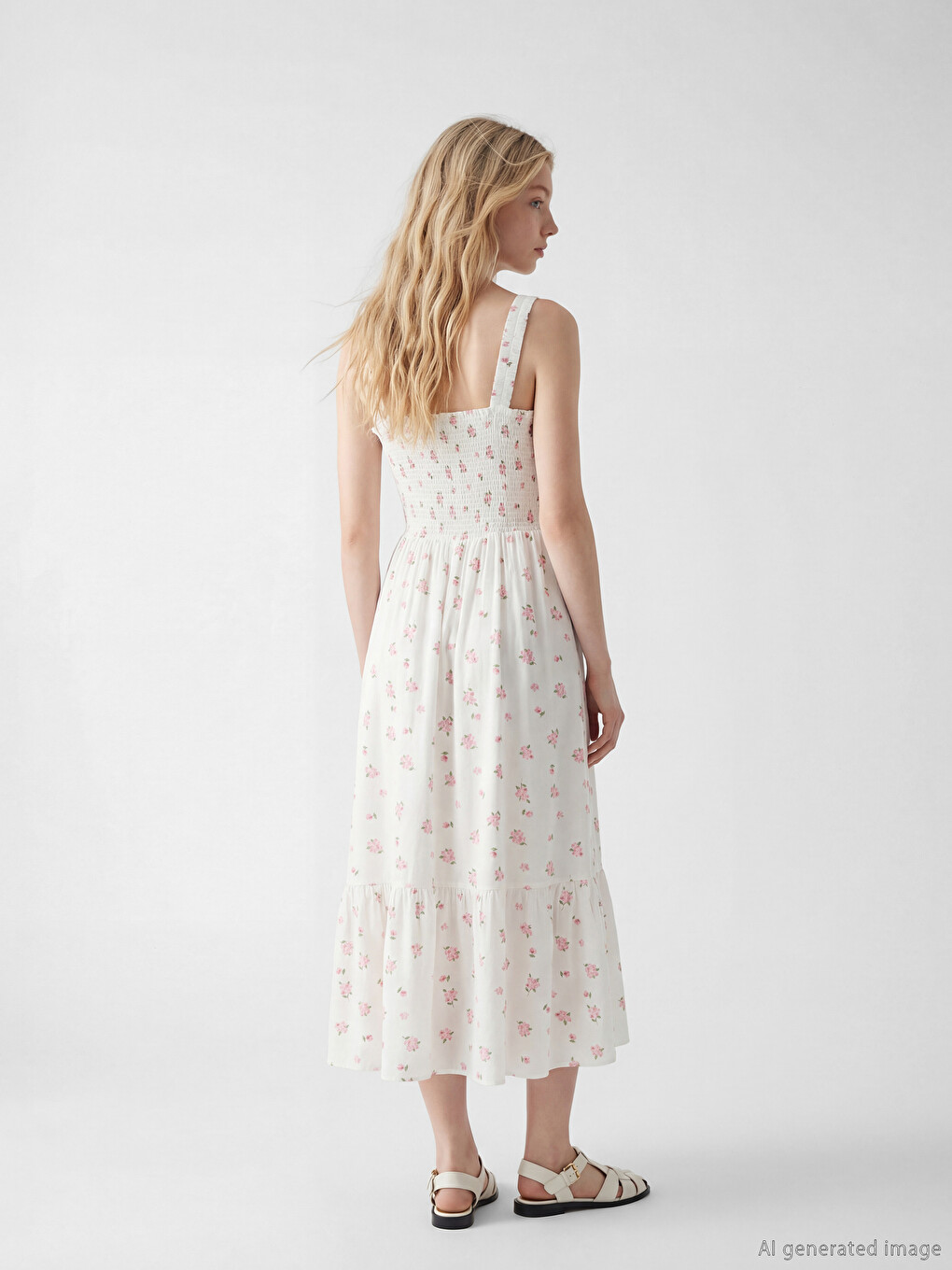 Robe à taille ajustée à motif floral à col carré-1