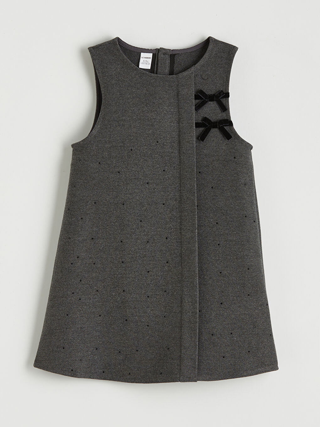 Antrasit Fiyonk Detaylı Taşlı Kız Çocuk Elbise