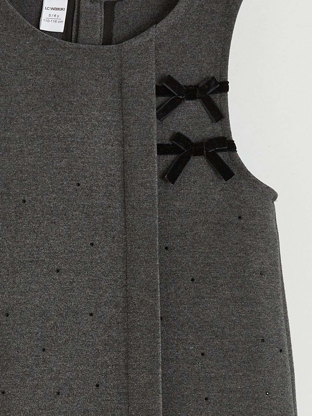 Antrasit Fiyonk Detaylı Taşlı Kız Çocuk Elbise-2