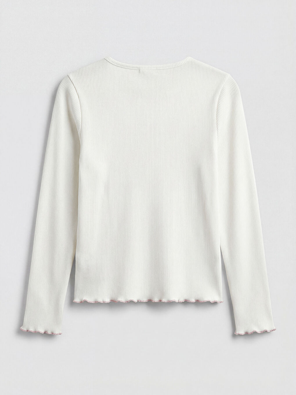 Ekru Bisiklet Yaka Fırfırlı Kız Çocuk Tişört-1