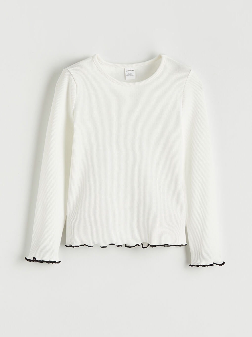 Ekru Bisiklet Yaka Fırfır Detaylı Kız Çocuk Tişört