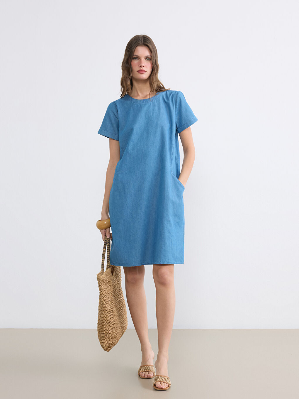 Mavi Bisiklet Yaka Mini Jean Elbise