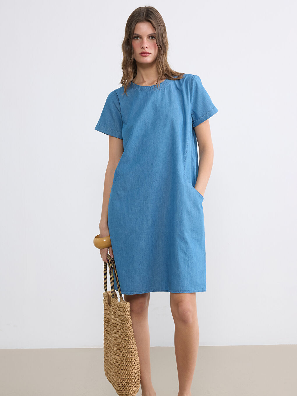 Mavi Bisiklet Yaka Mini Jean Elbise-1