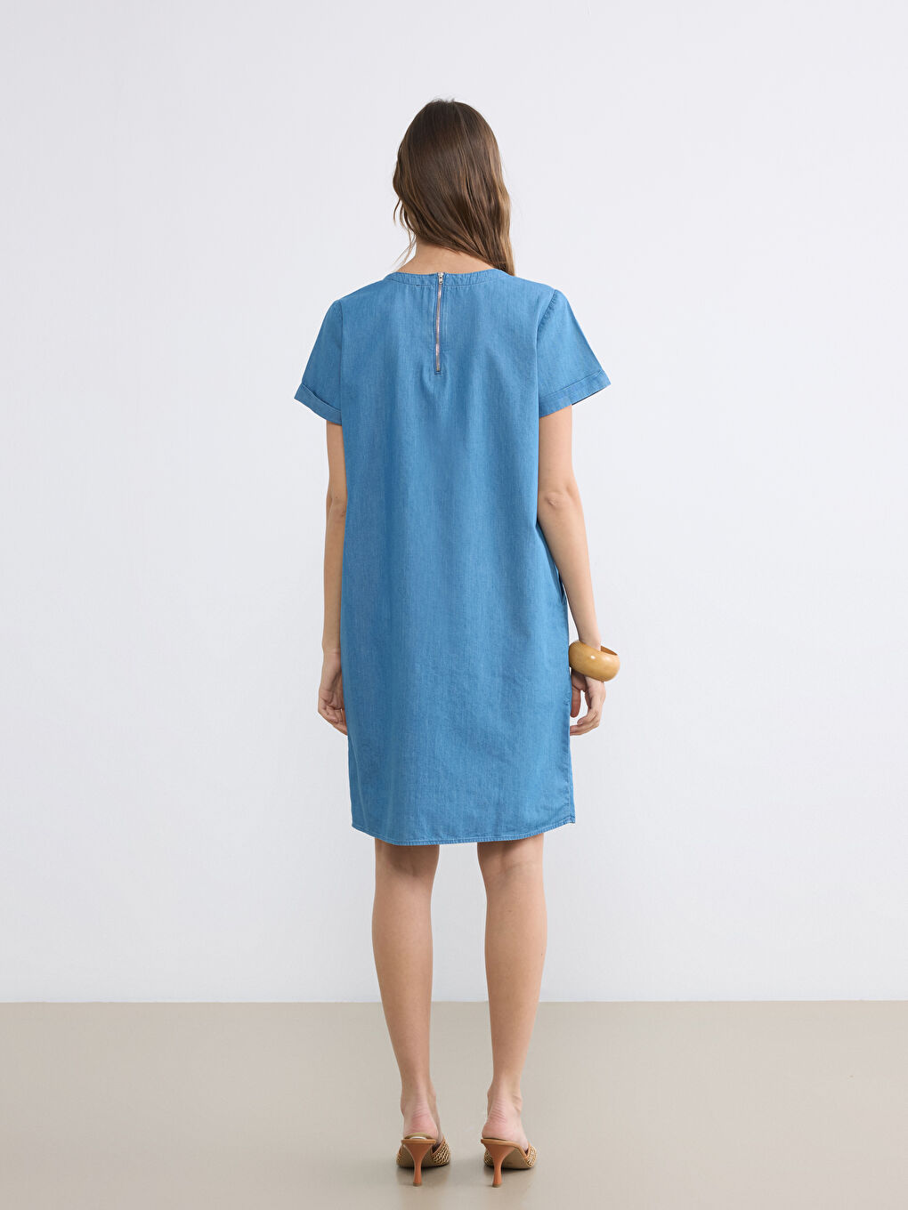 Mavi Bisiklet Yaka Mini Jean Elbise-3