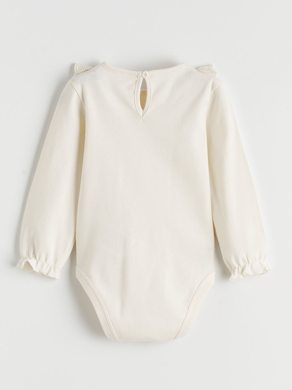Ekru Bisiklet Yaka Fırfır Detaylı Kız Bebek Çıtçıtlı Body-2