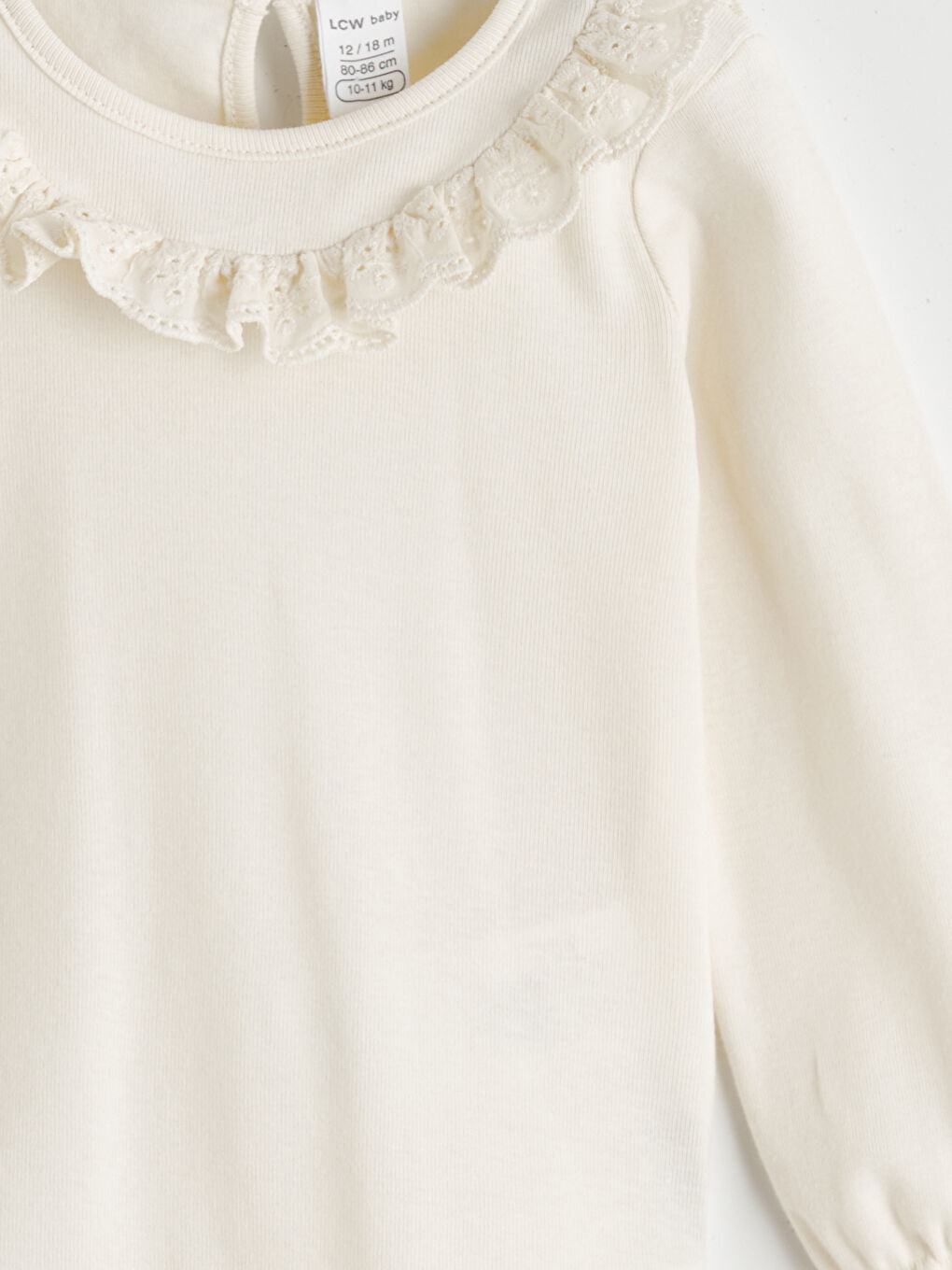 Ekru Bisiklet Yaka Fırfır Detaylı Kız Bebek Çıtçıtlı Body-3