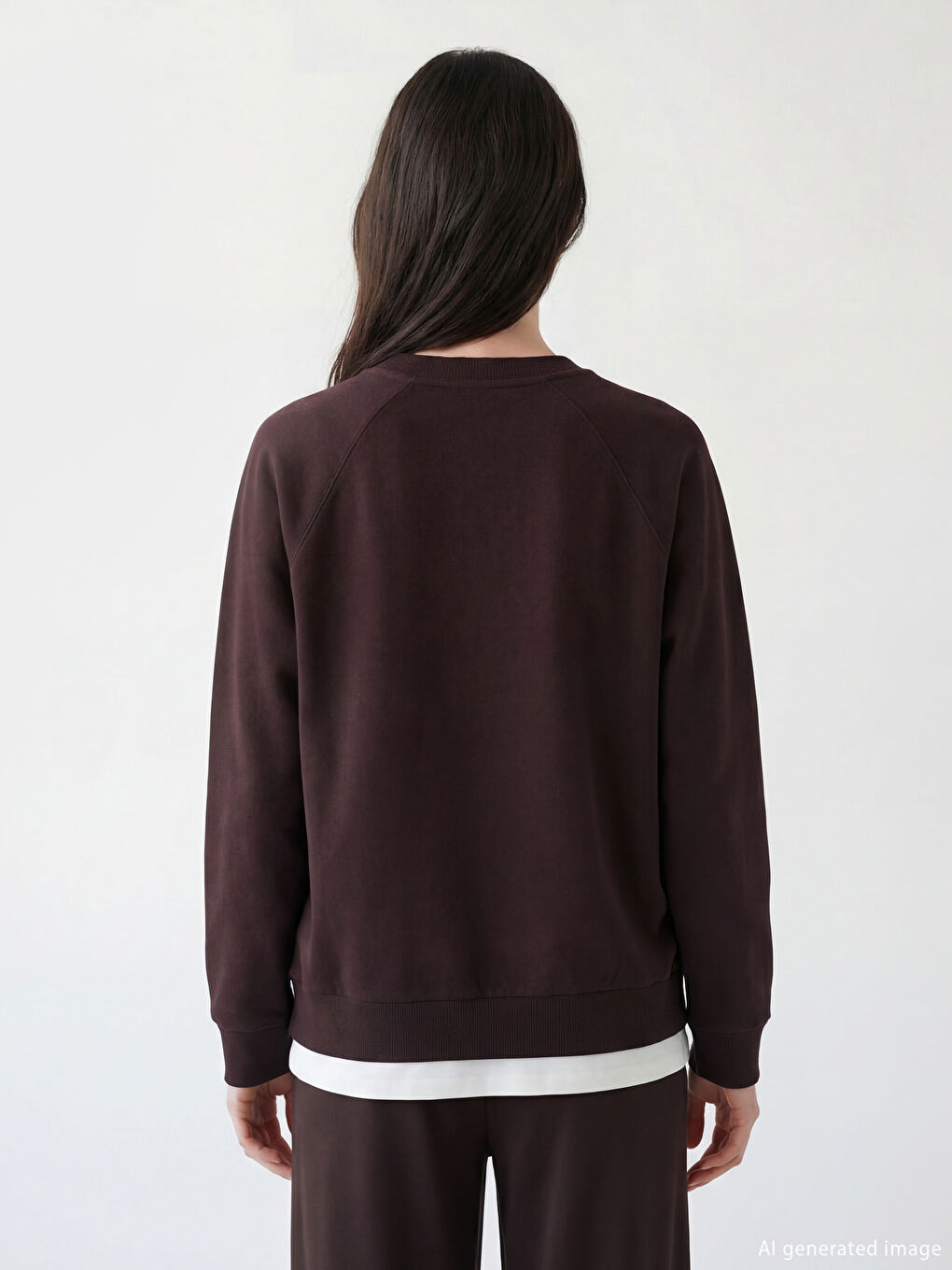 Kahverengi Bisiklet Yaka Baskılı Oversize Kadın Sweatshirt-2