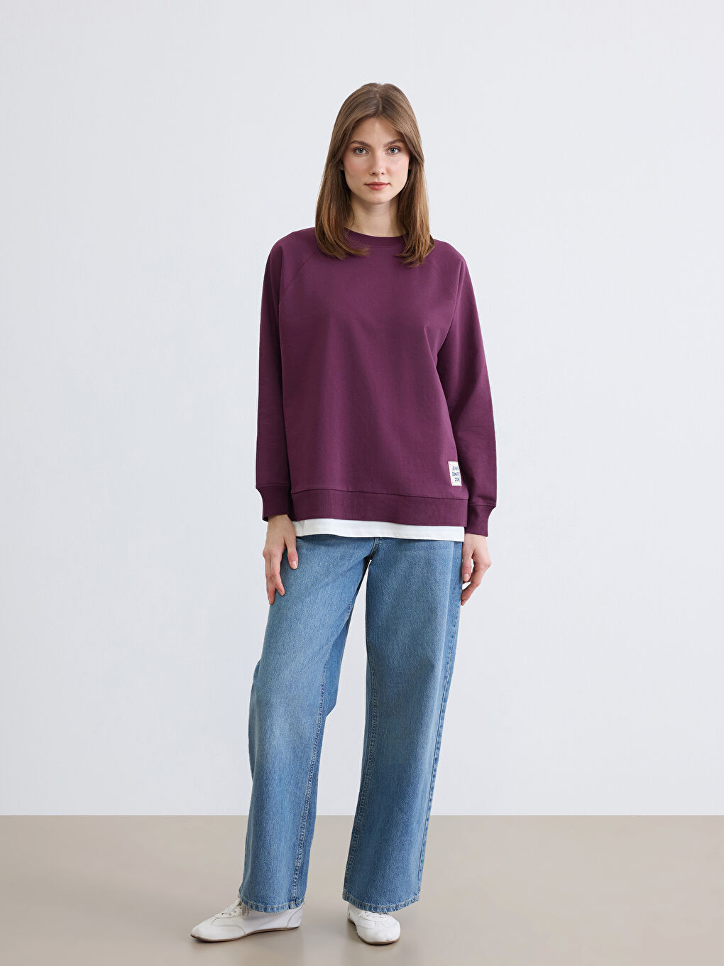 Mürdüm Bisiklet Yaka Baskılı Oversize Kadın Sweatshirt-1