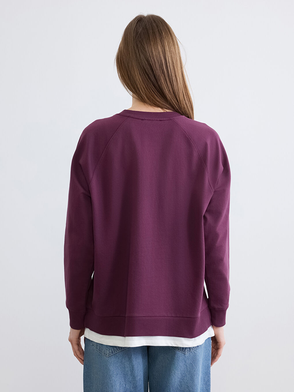 Mürdüm Bisiklet Yaka Baskılı Oversize Kadın Sweatshirt-3