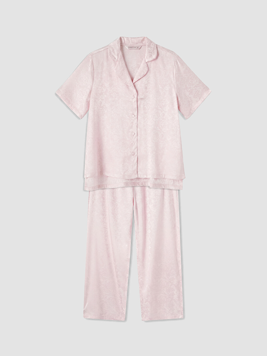 Pembe Gömlek Yaka Saten Kadın Pijama Takımı-4