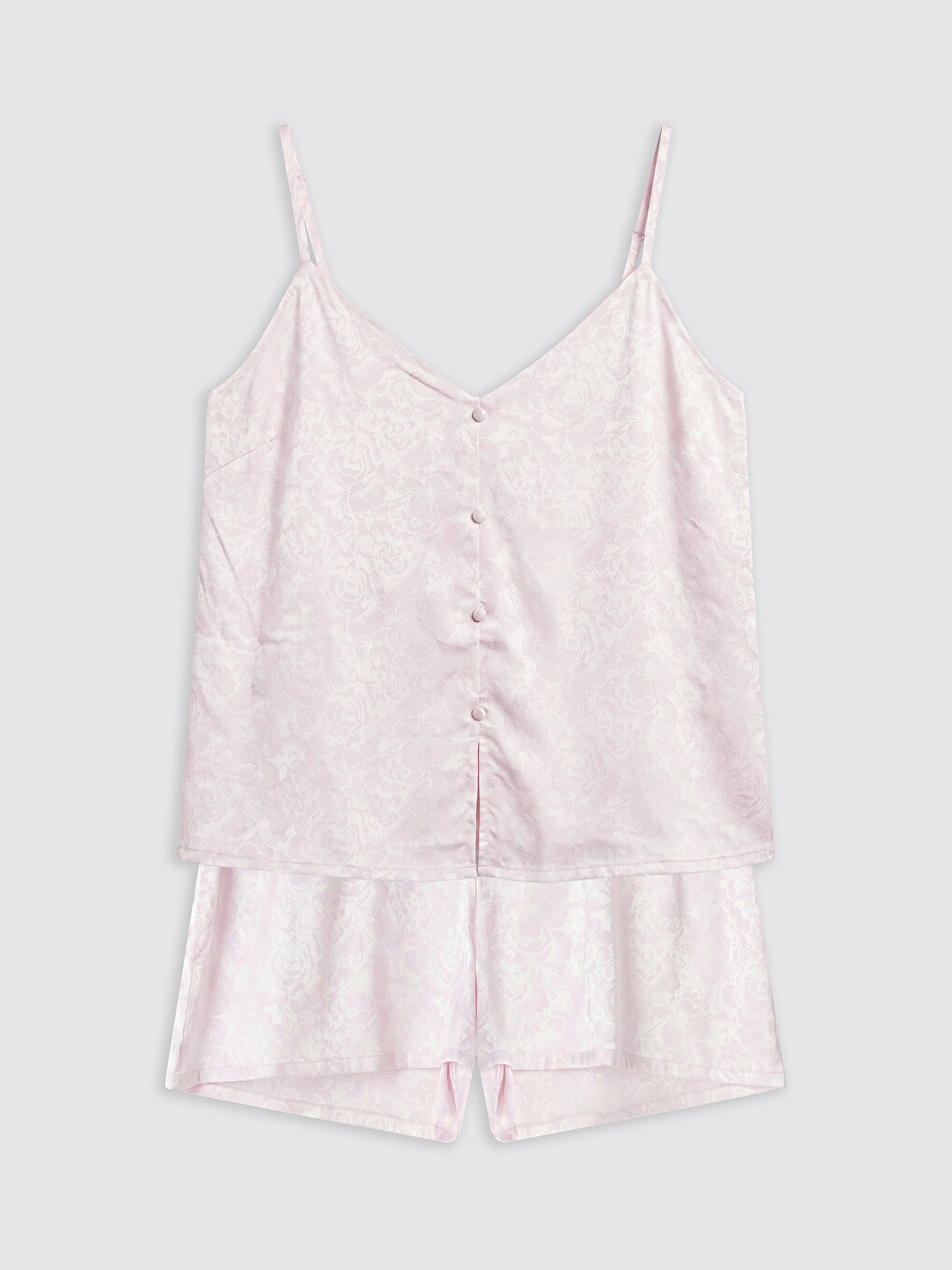 Pembe İp Askılı Saten Kadın Şortlu Pijama Takımı-4