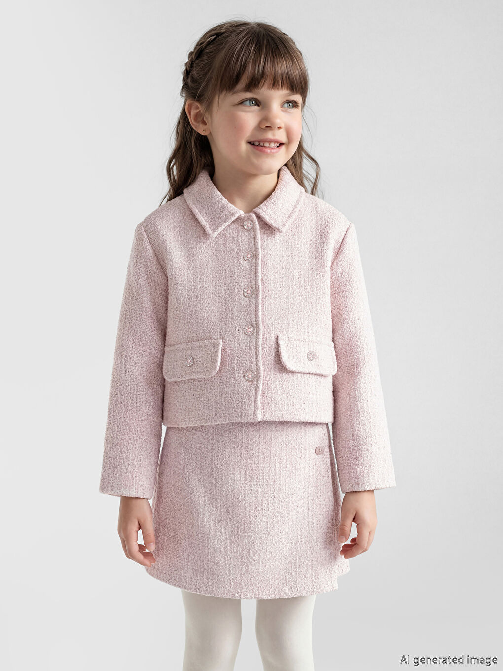 Pembe Kız Çocuk Simli Tüvit Ceket