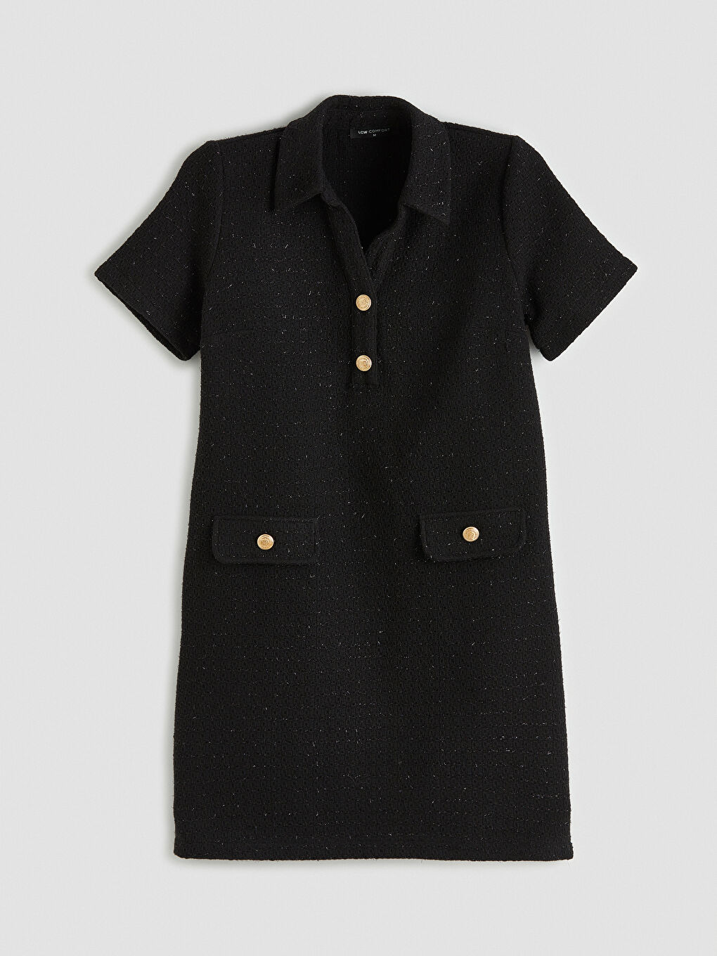 Siyah Gömlek Yaka Tüvit Mini Elbise
