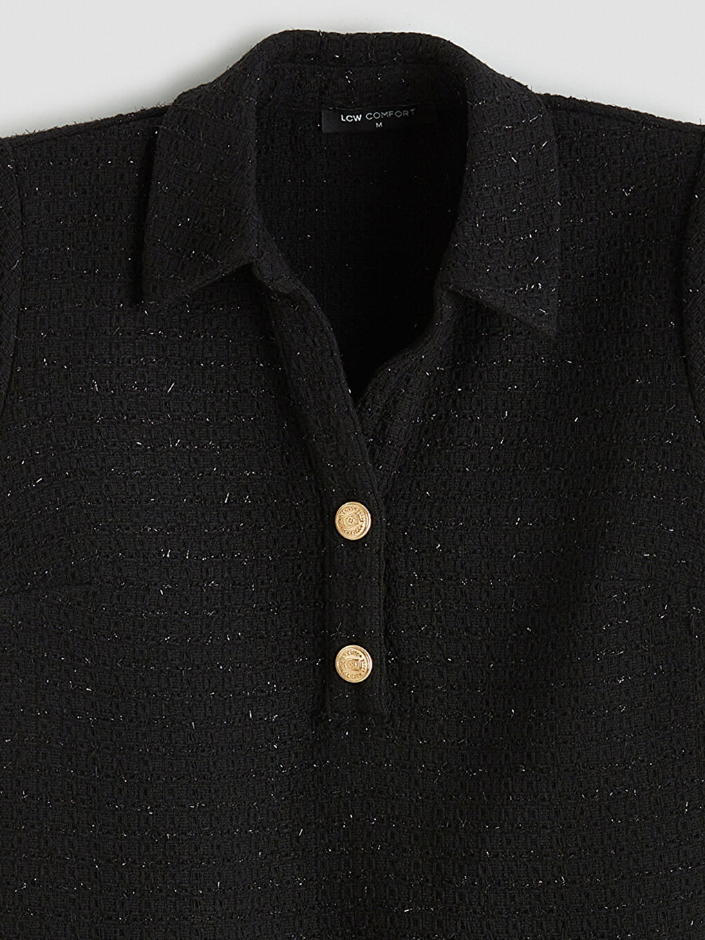 Siyah Gömlek Yaka Tüvit Mini Elbise-1