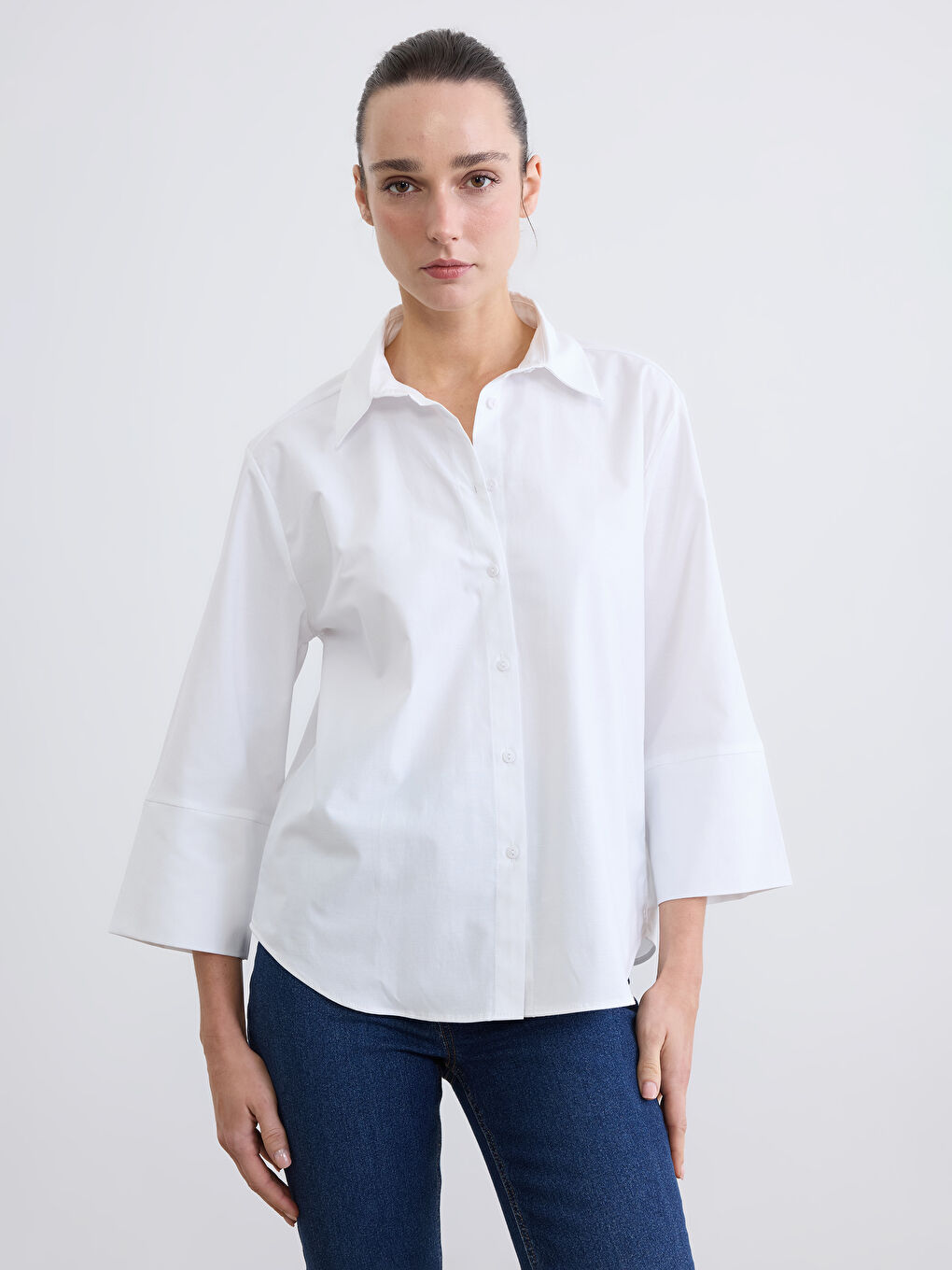 Beyaz Poplin Kadın Gömlek
