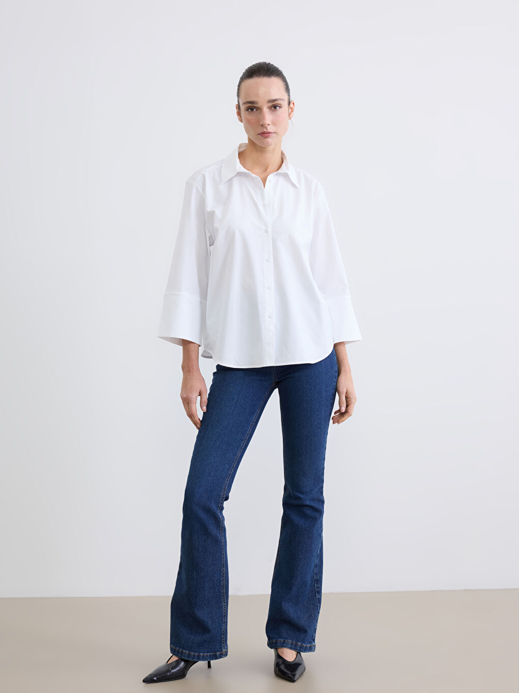 Beyaz Poplin Kadın Gömlek-1