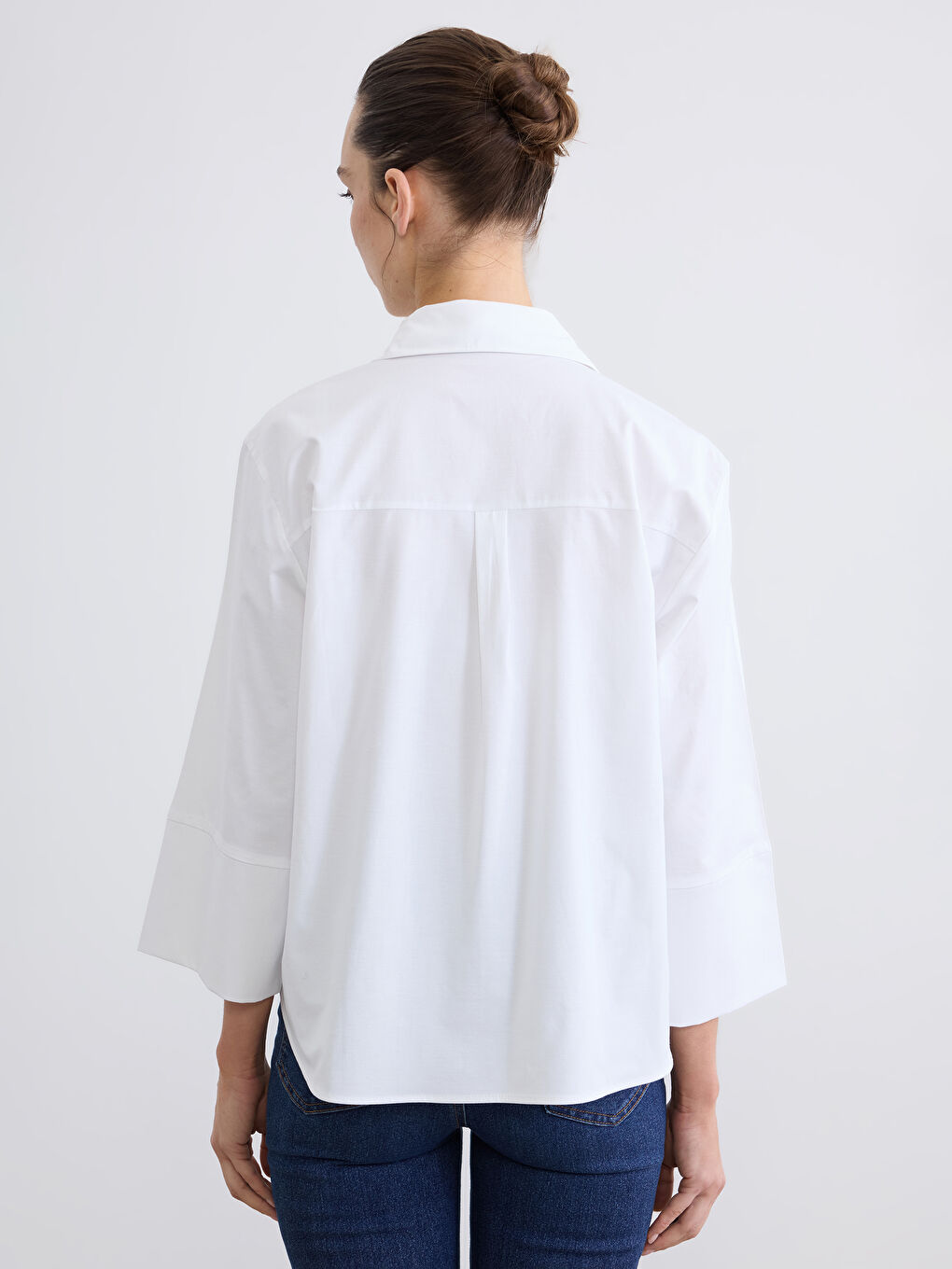 Beyaz Poplin Kadın Gömlek-3