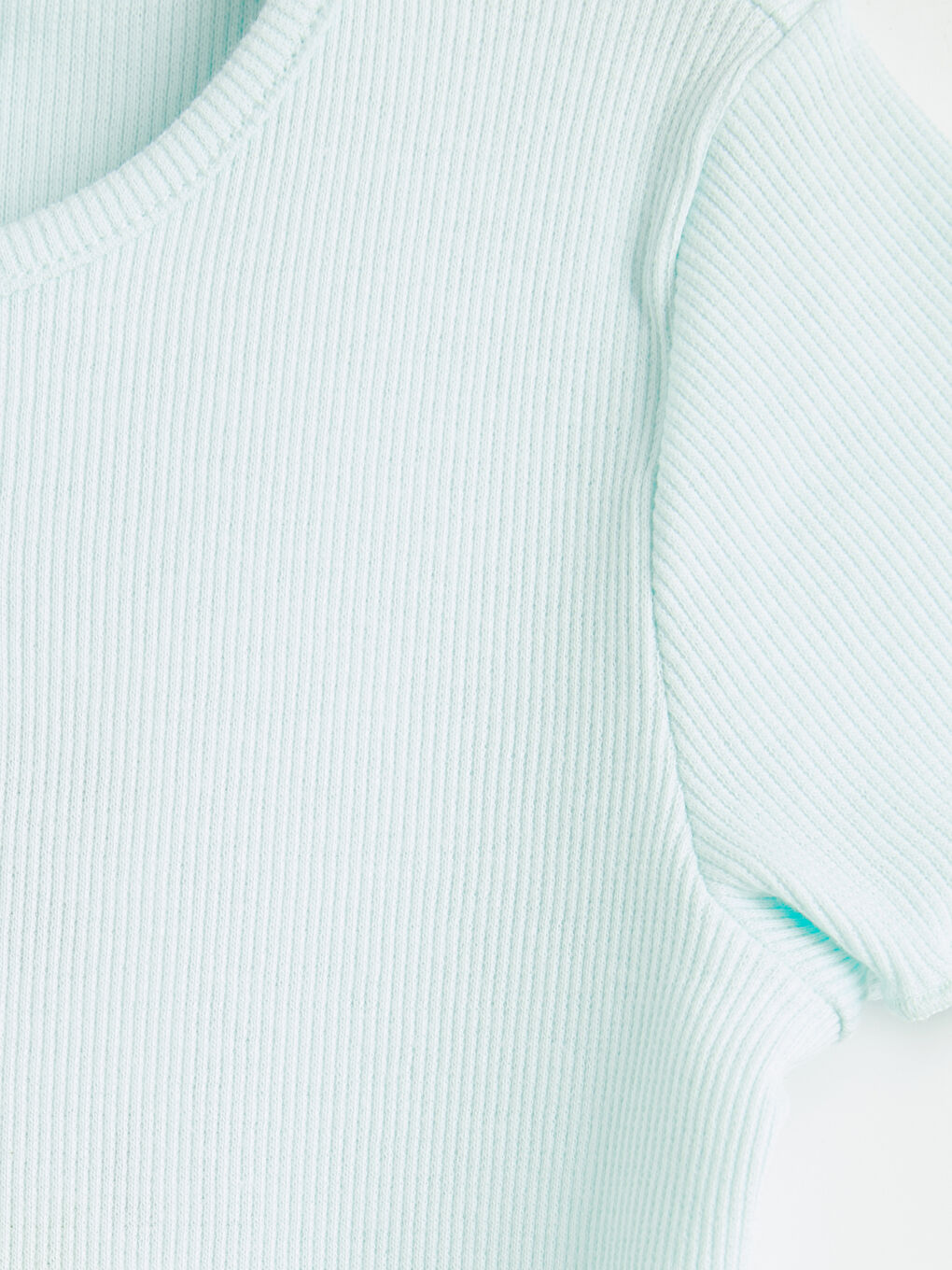 Turkuaz Bisiklet Yaka Nakışlı Kız Çocuk Tişört-2