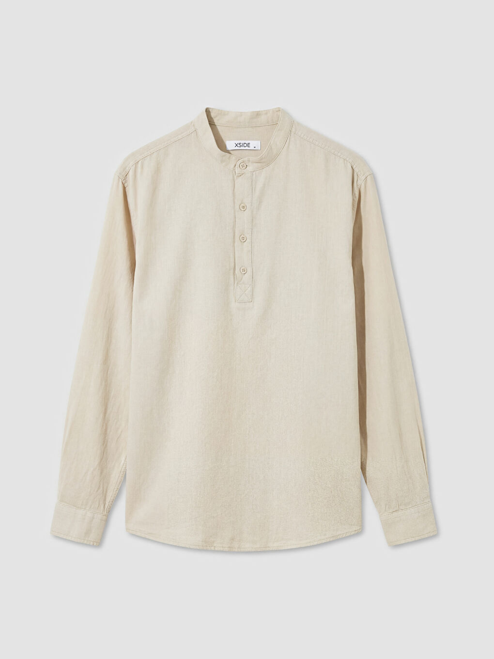 Bej Regular Fit Keten Görünümlü Erkek Gömlek	