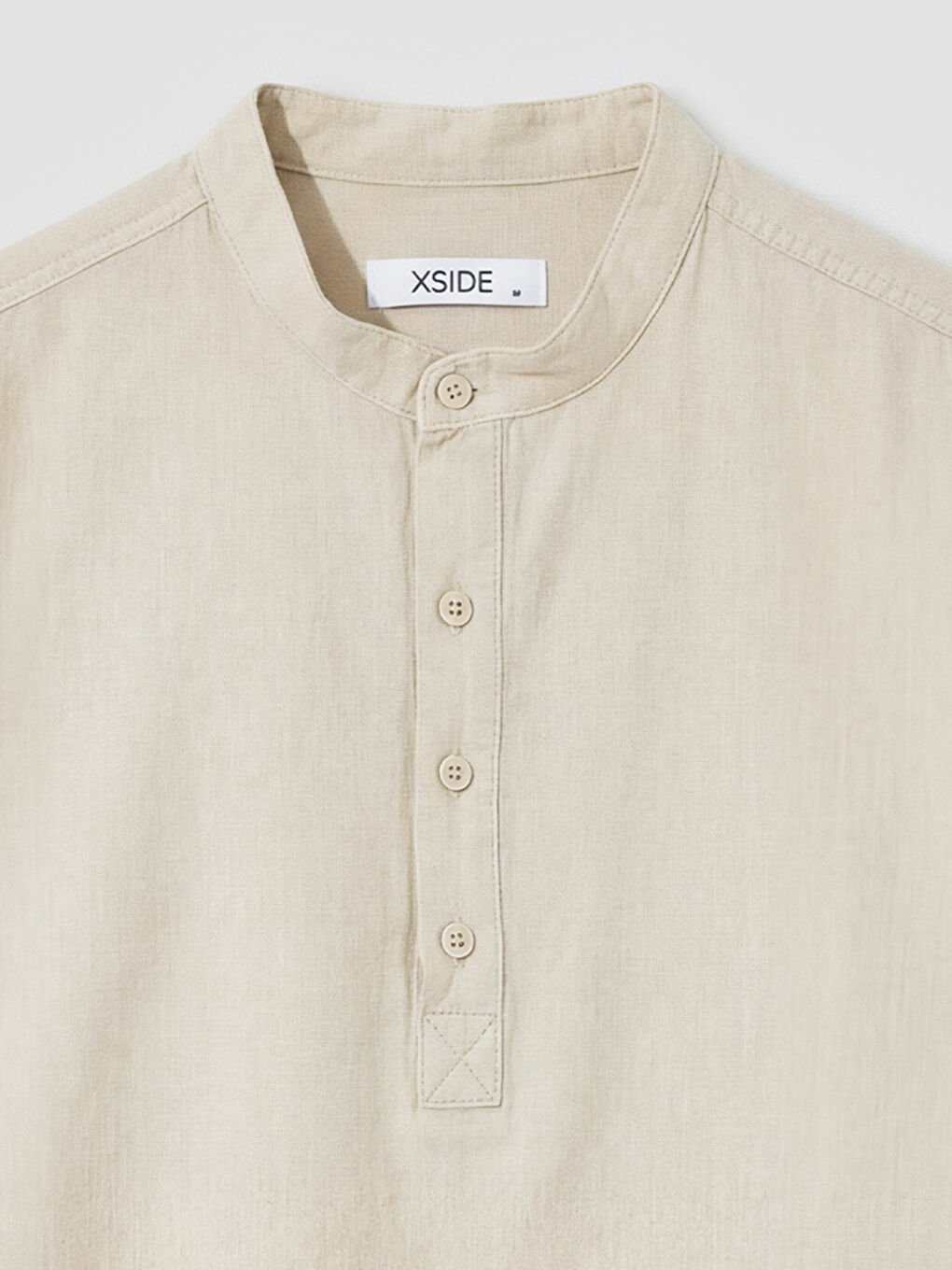 Bej Regular Fit Keten Görünümlü Erkek Gömlek	-2