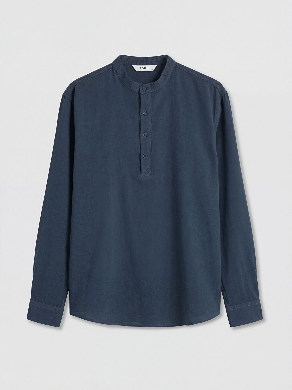 Lacivert Regular Fit Keten Görünümlü Erkek Gömlek	