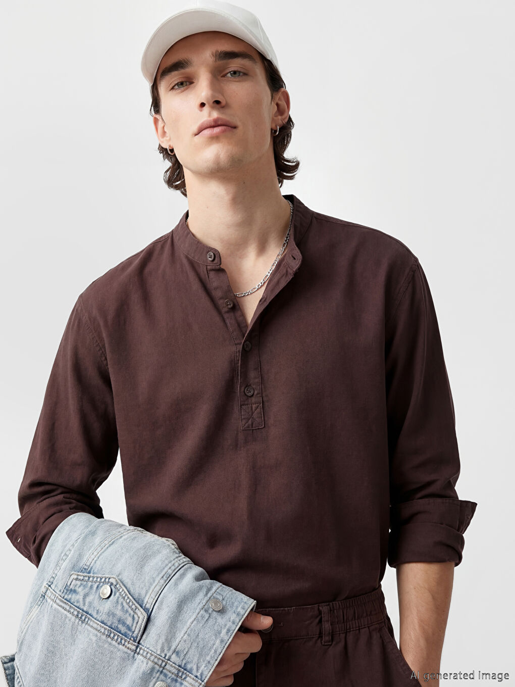 Bordo Regular Fit Keten Görünümlü Erkek Gömlek	