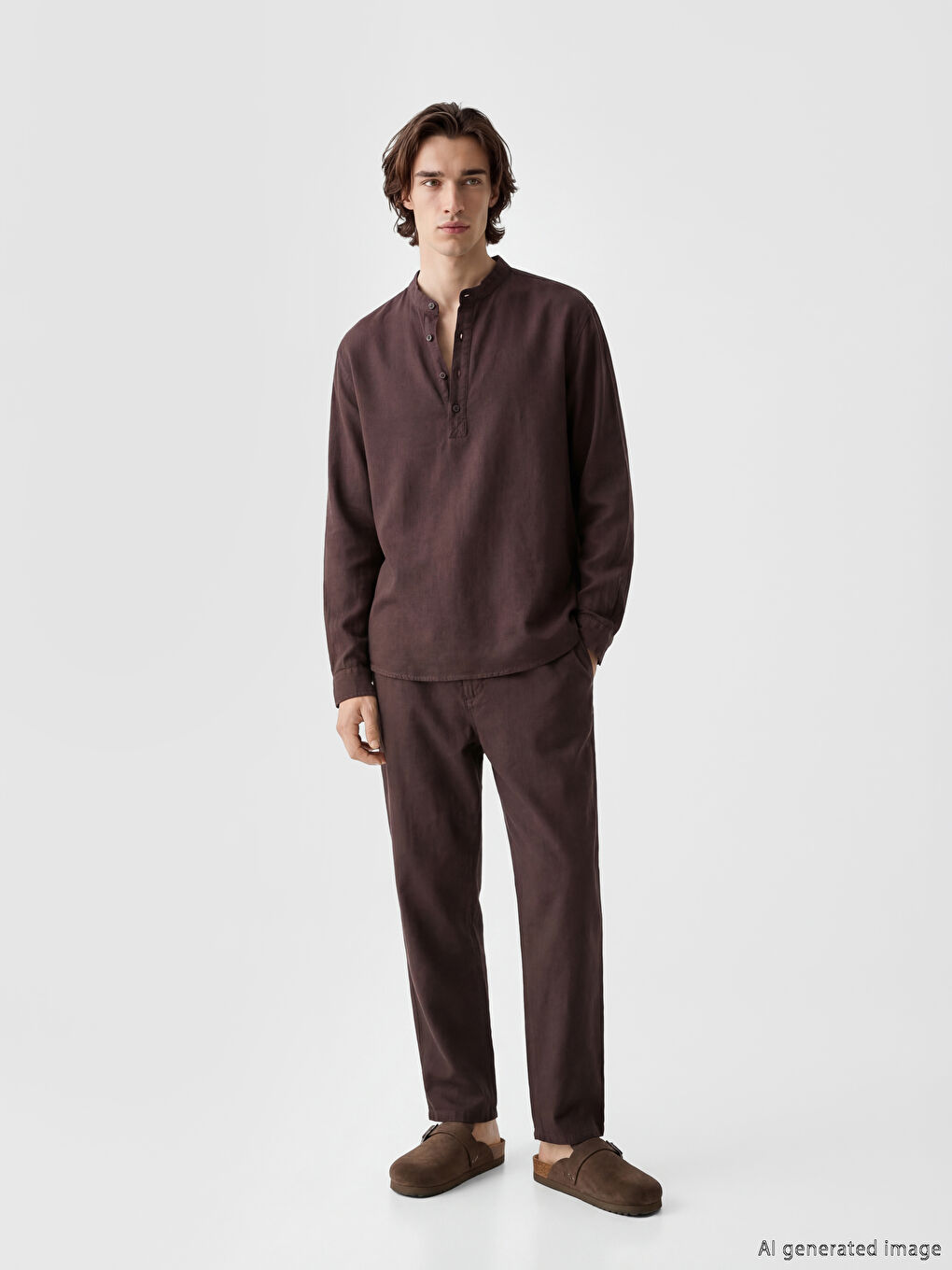 Bordo Regular Fit Keten Görünümlü Erkek Gömlek	-1