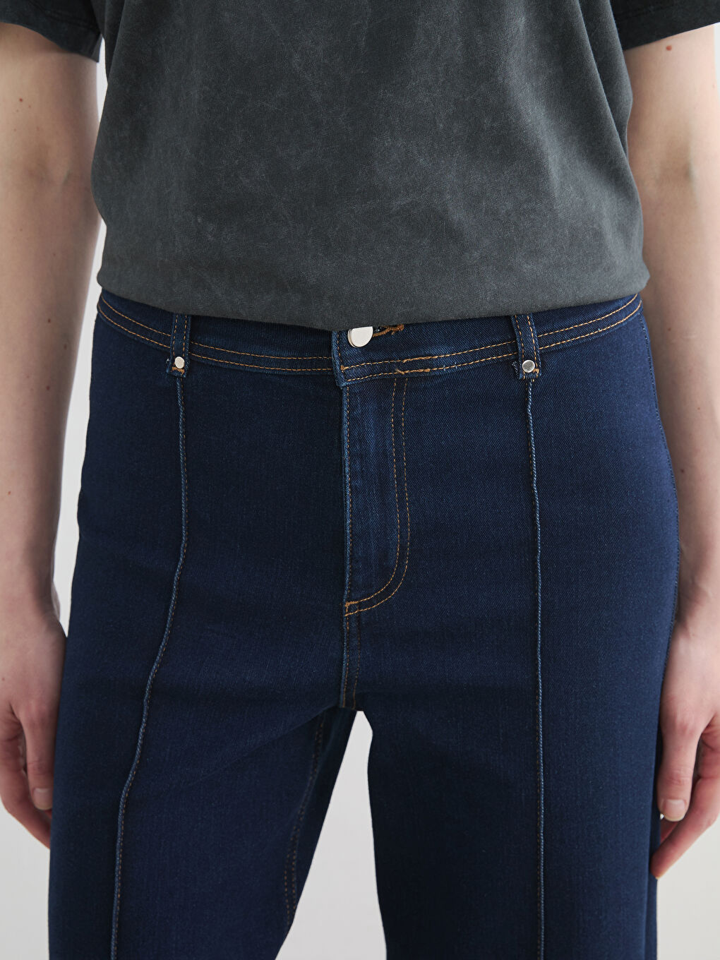 İndigo Yüksek Bel Wideleg Kadın Jean Pantolon-3