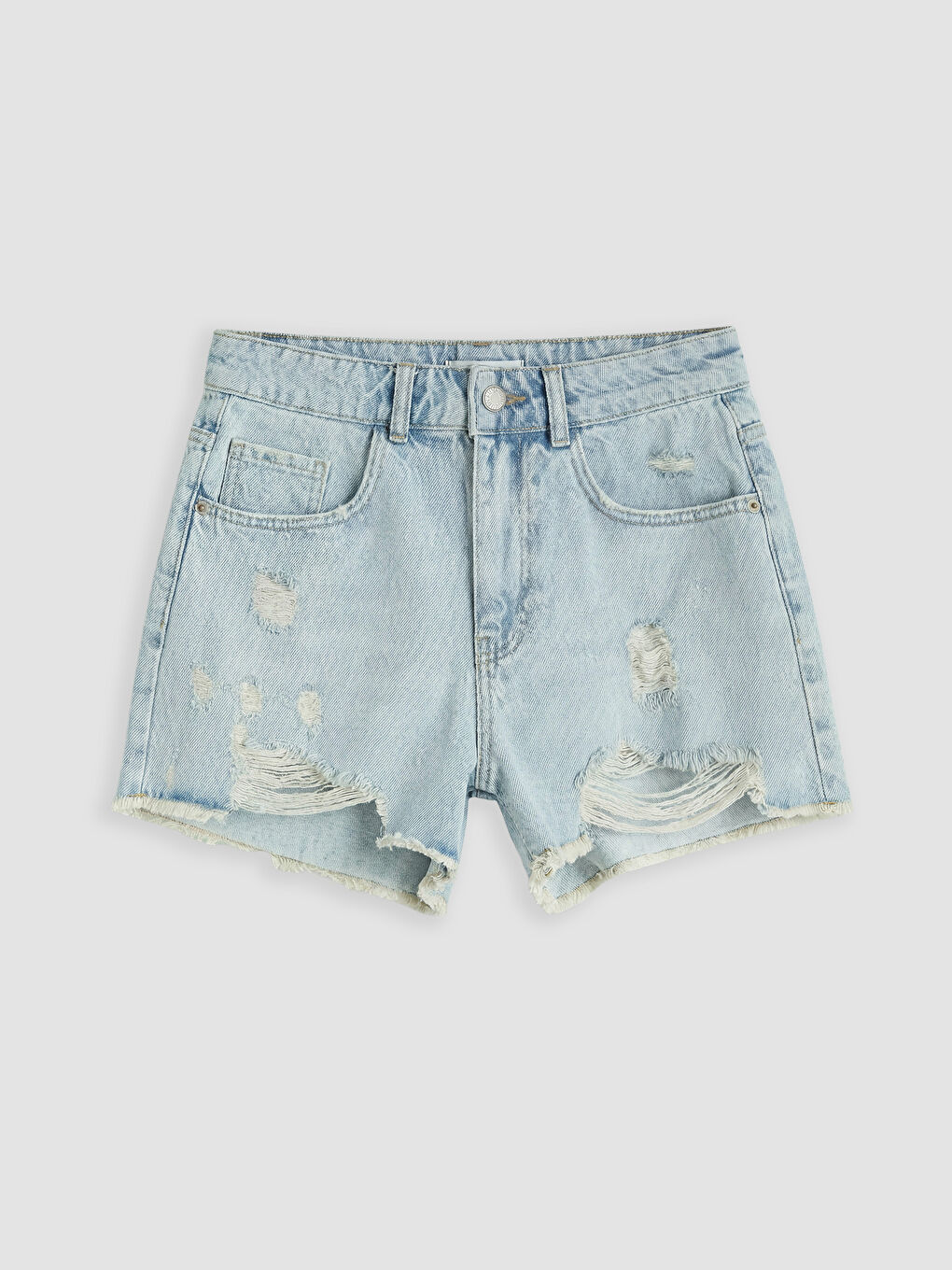 İndigo Yırtık Detaylı Kadın Jean Şort-4