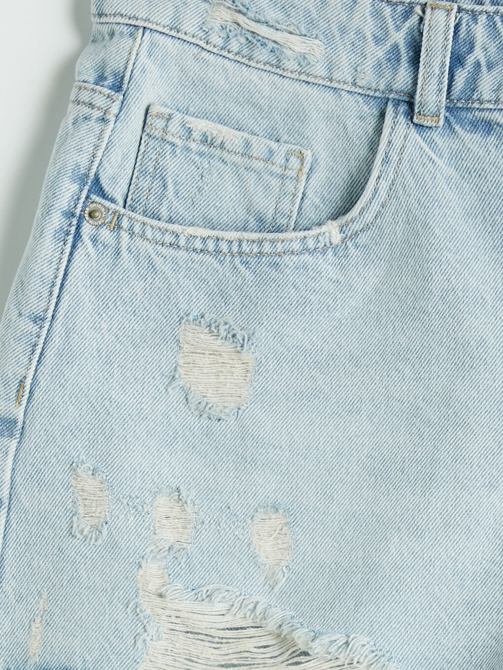 İndigo Yırtık Detaylı Kadın Jean Şort-6