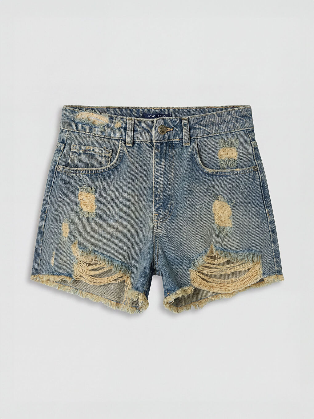İndigo Yırtık Detaylı Kadın Jean Şort