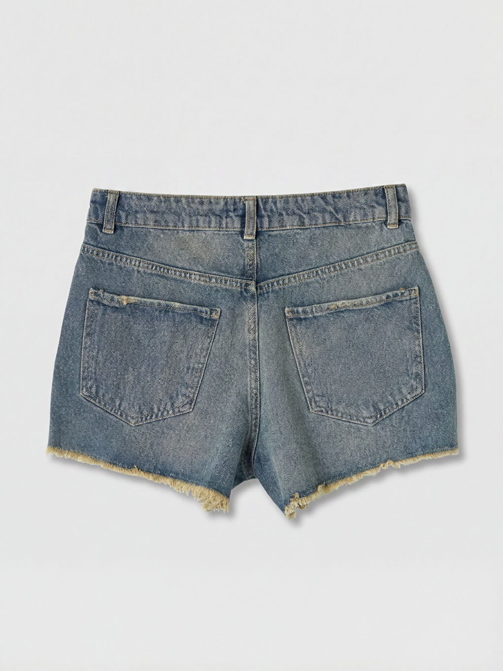 İndigo Yırtık Detaylı Kadın Jean Şort-1