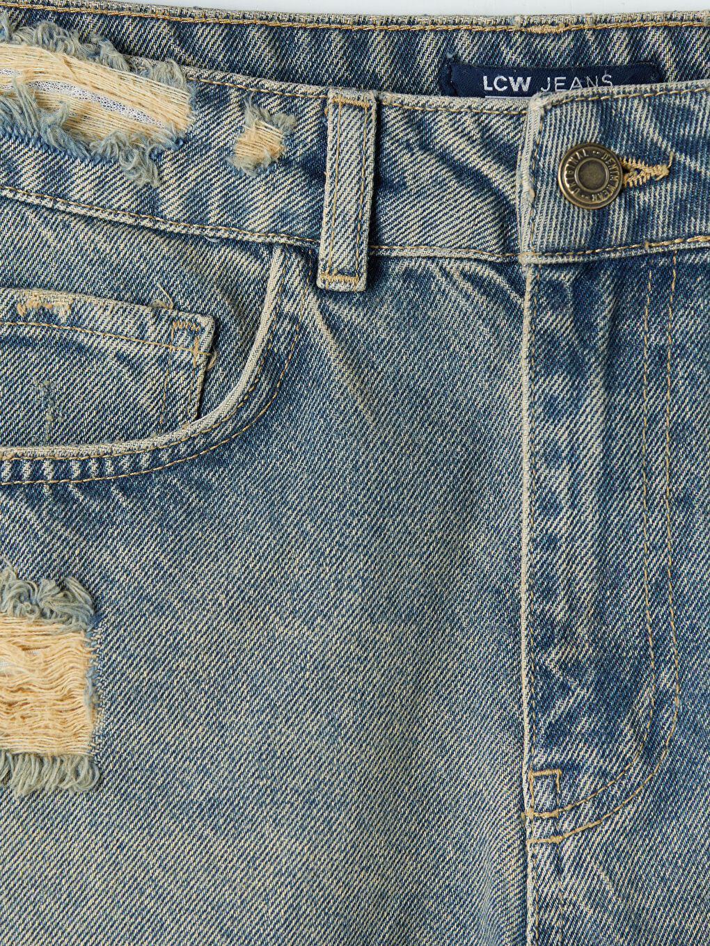 İndigo Yırtık Detaylı Kadın Jean Şort-2