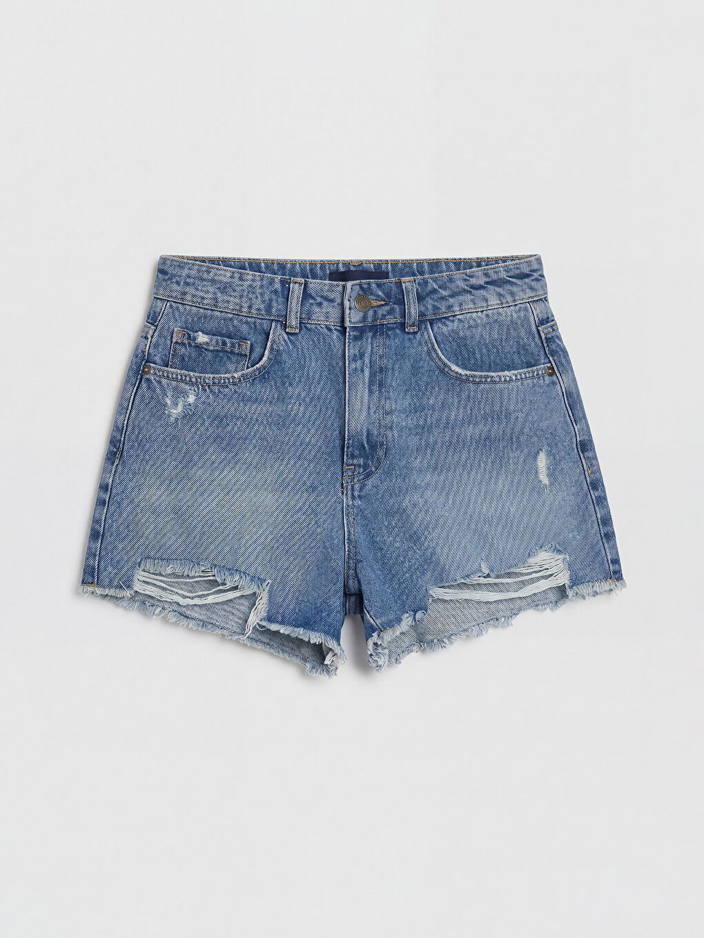 İndigo Yırtık Detaylı Kadın Jean Şort