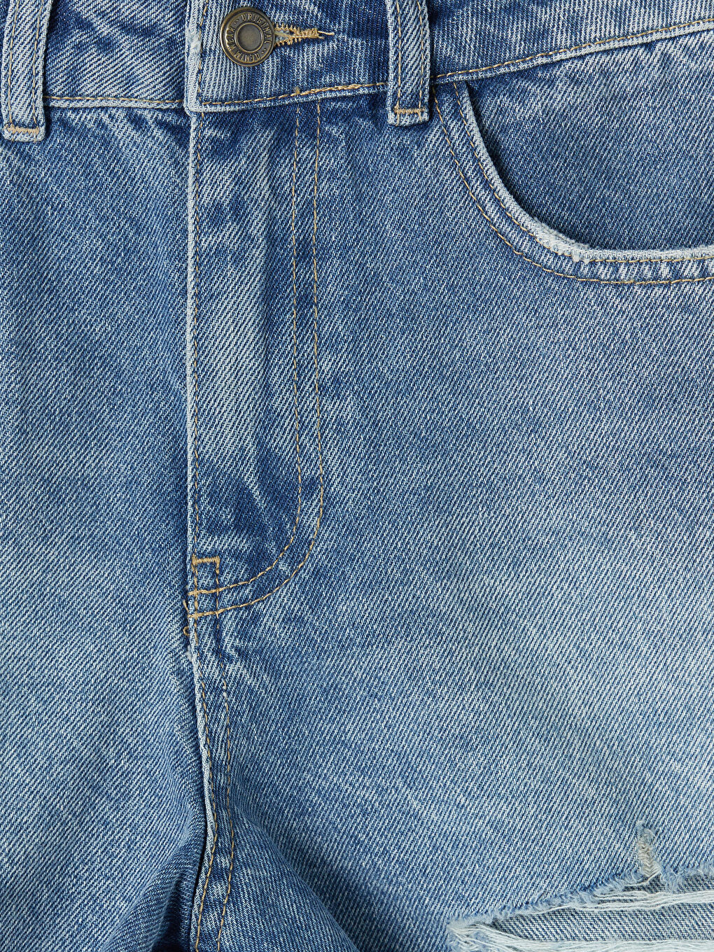 İndigo Yırtık Detaylı Kadın Jean Şort-2