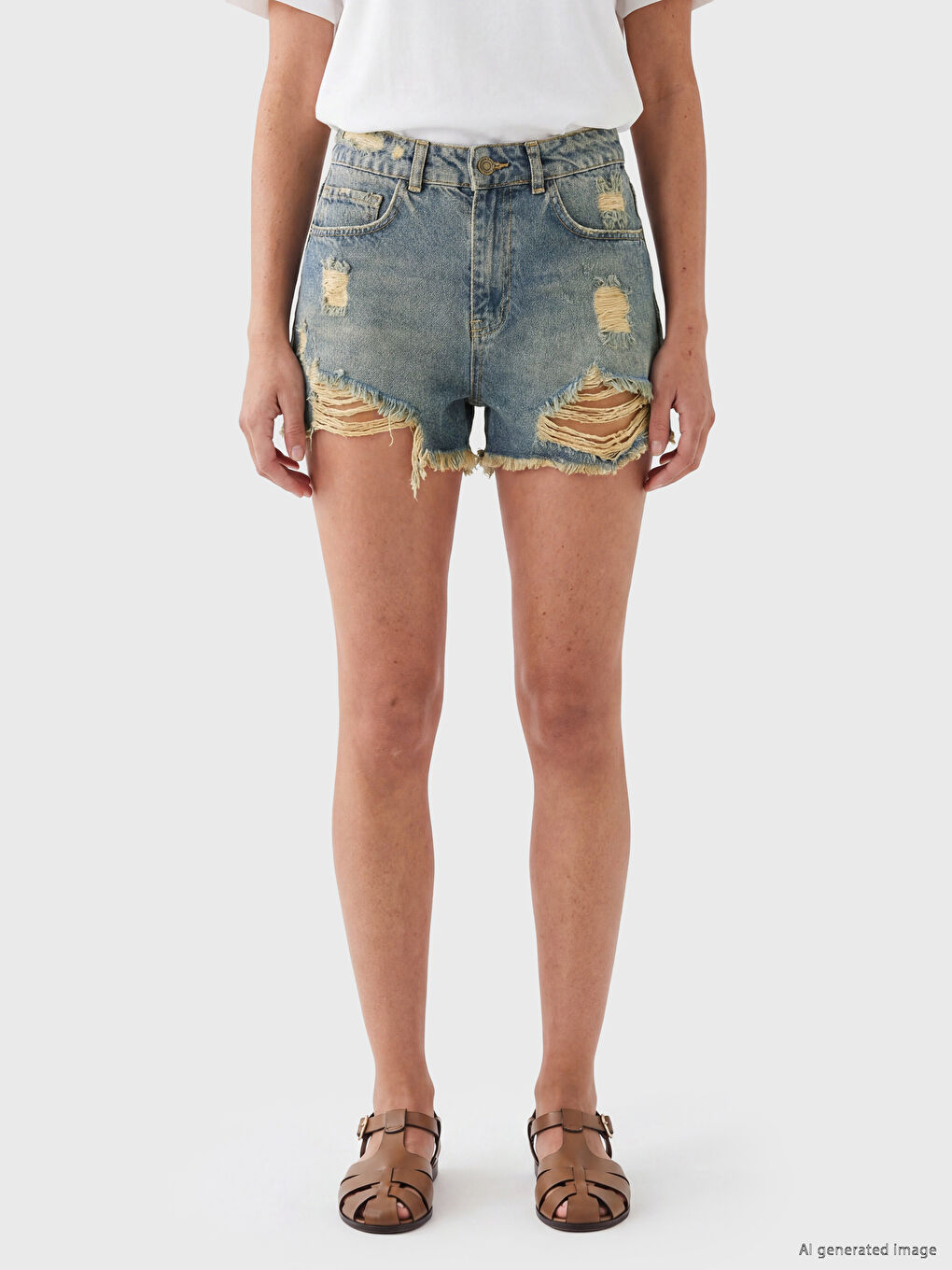 Ripped Detail Women's Jean Shorts-1